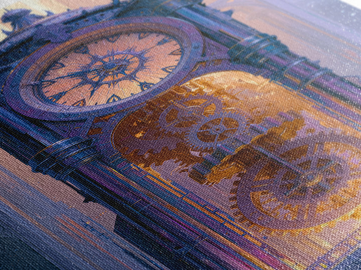 Clock Tower Gears Framed Canvas Print, Steampunk Art, Living Room Decor, Oil Painting, Mechanic, Whimsigoth Decor, STE-2x3-21