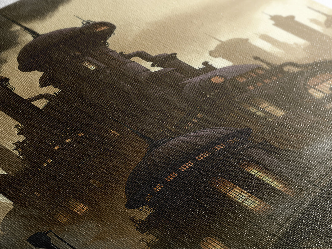 Steam Powered City Skyline Canvas Print, Steampunk Art, Original Art, Living Room Decor, Abstract Art, Mechanic, Cat Art, STE-2x3-29