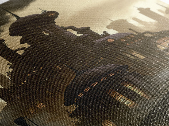 Steam Powered City Skyline Canvas Print, Steampunk Art, Original Art, Living Room Decor, Abstract Art, Mechanic, Cat Art, STE-2x3-29