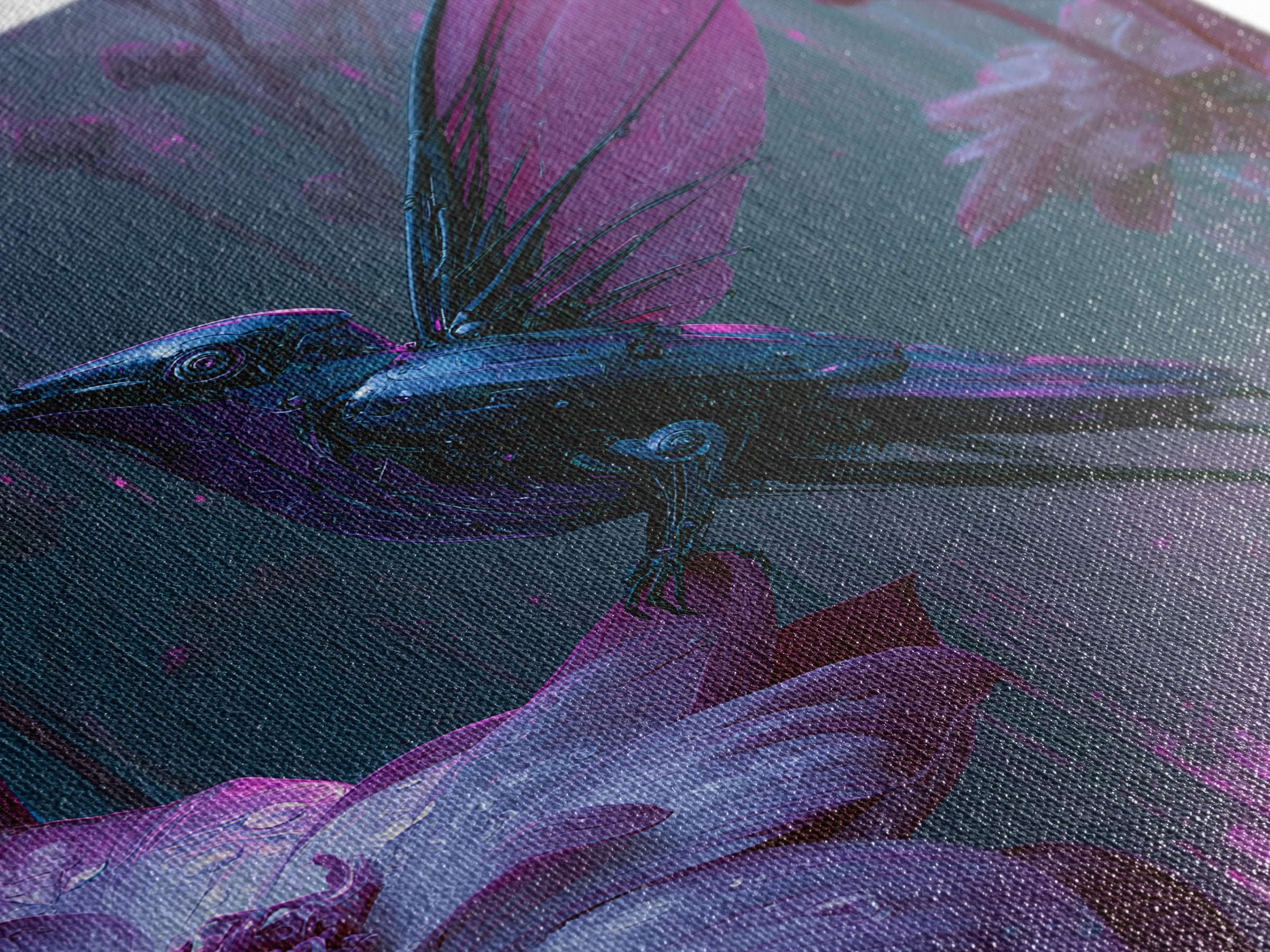Mechanical Hummingbird Hovering Near Flower Framed Canvas Print, Steampunk Art, Canvas Art, Living Room Decor, Mechanic, STE-2x3-41