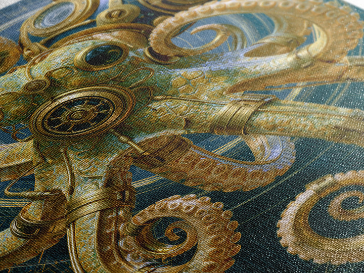 Steampunk Octopus with Brass Tentacles Canvas Print, Steampunk Art, Boho Wall Art, Living Room Decor, Fine Art, Mechanic, STE-2x3-61