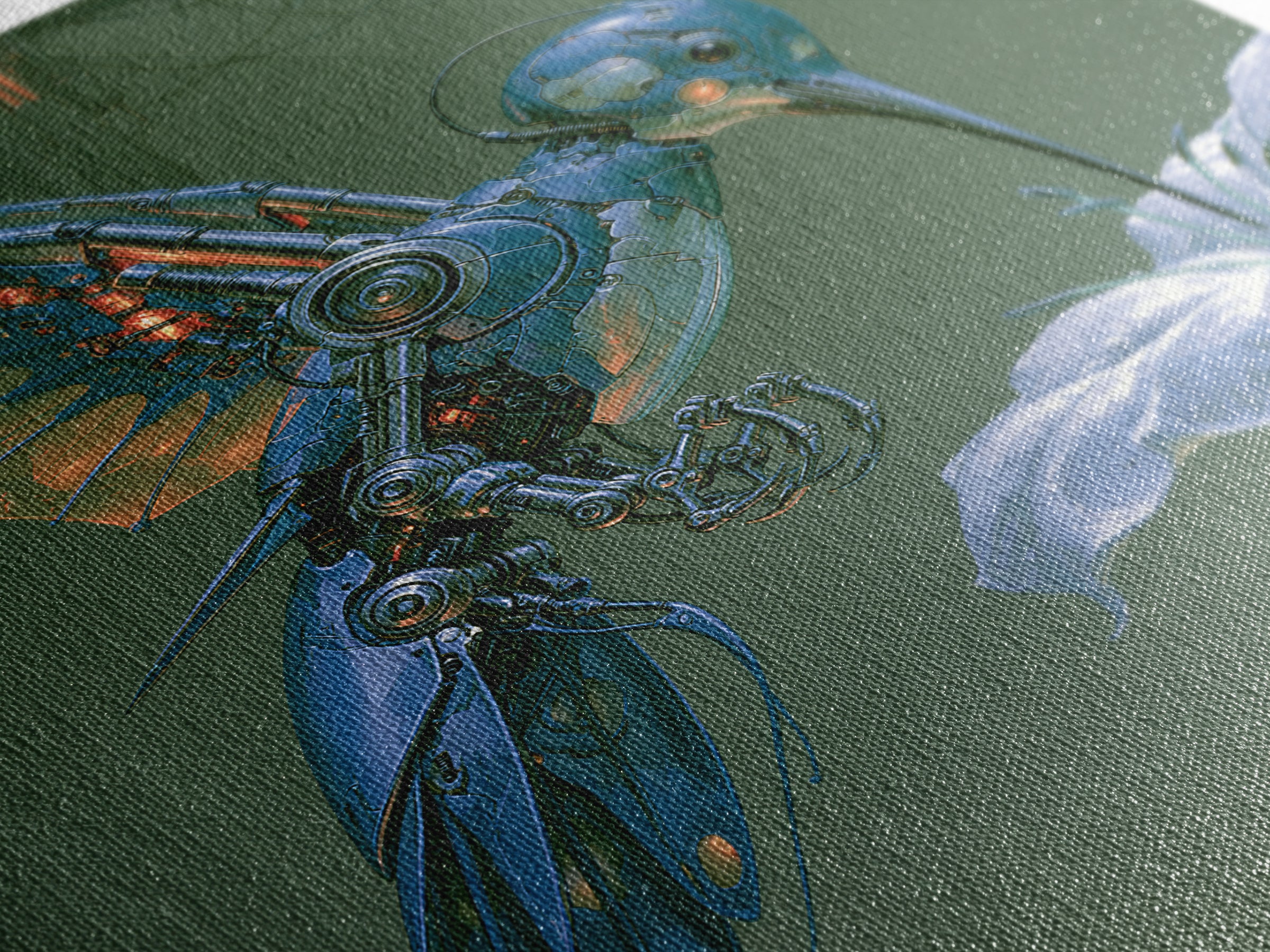 Mechanical Hummingbird Hovering Near Flower Canvas Print, Steampunk Art, Digital Download Art, Living Room Decor, Mechanic, STE-2x3-89