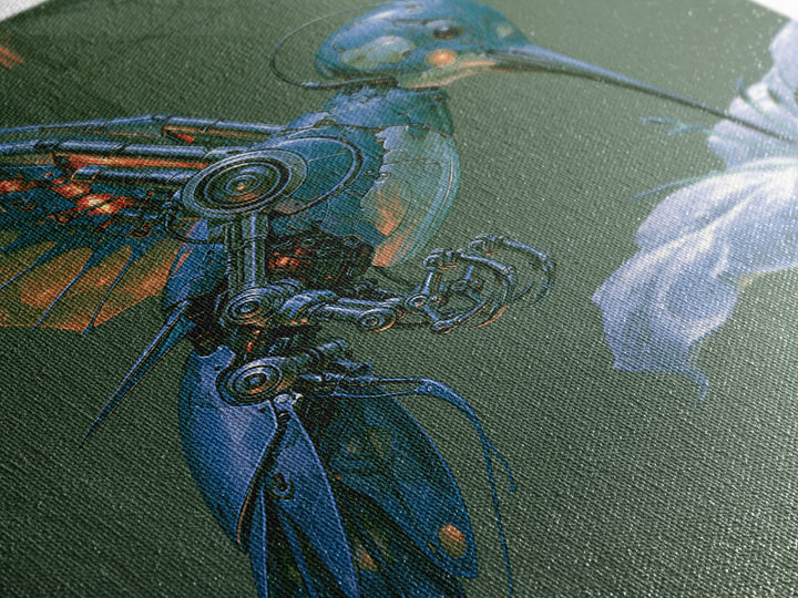 Mechanical Hummingbird Hovering Near Flower Canvas Print, Steampunk Art, Digital Download Art, Living Room Decor, Mechanic, STE-2x3-89