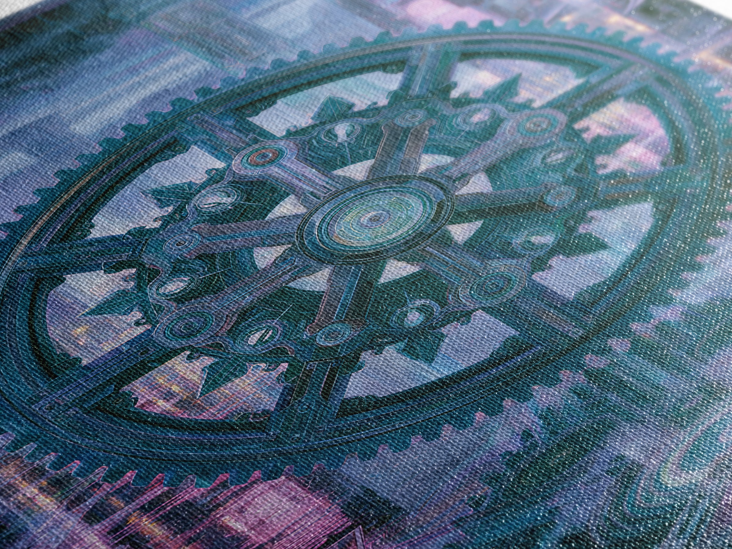 Cogwheel Mandala in Bronze and Teal Canvas Print, Steampunk Art, Wall Art Print, Living Room Decor, Fine Art, Mechanic, STE-2x3-96