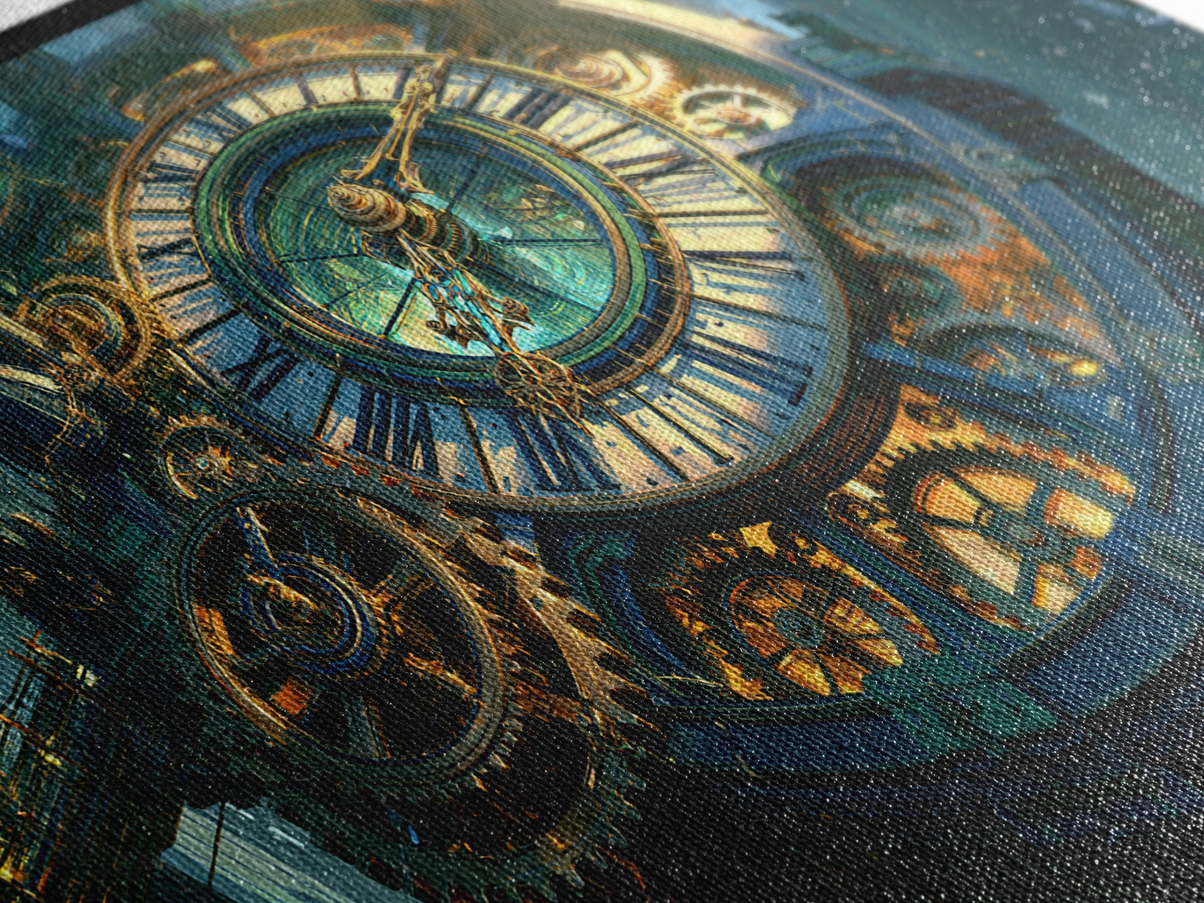 Clock Tower Gears Canvas Print, Steampunk Art, Cat Art, Living Room Decor, Oil Painting, Mechanic, Fine Art Print, STE-3x1-29