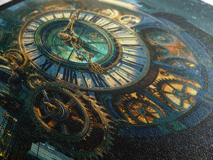 Clock Tower Gears Canvas Print, Steampunk Art, Cat Art, Living Room Decor, Oil Painting, Mechanic, Fine Art Print, STE-3x1-29