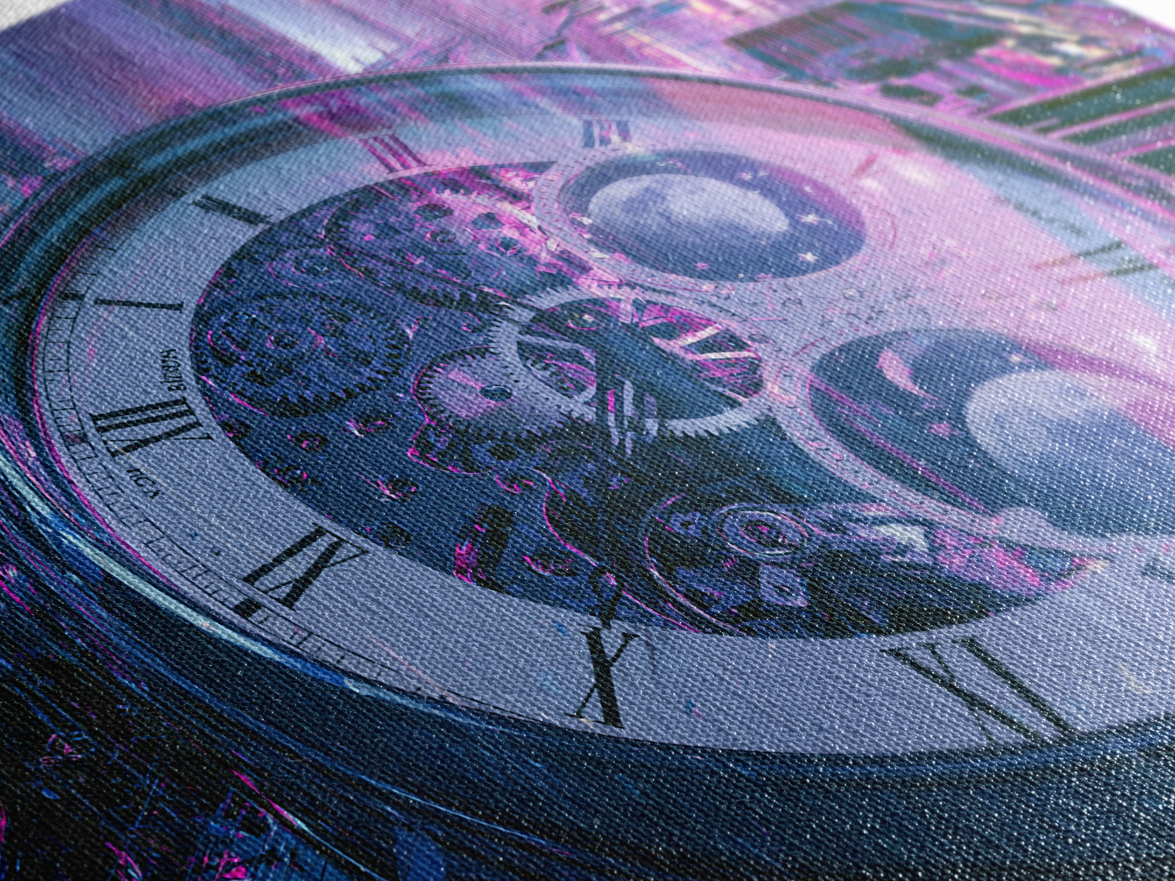 Gear Filled Pocket Watch Canvas Print, Steampunk Art, Textured Painting, Living Room Decor, Fine Art, Mechanic, Original Art, STE-3x1-96