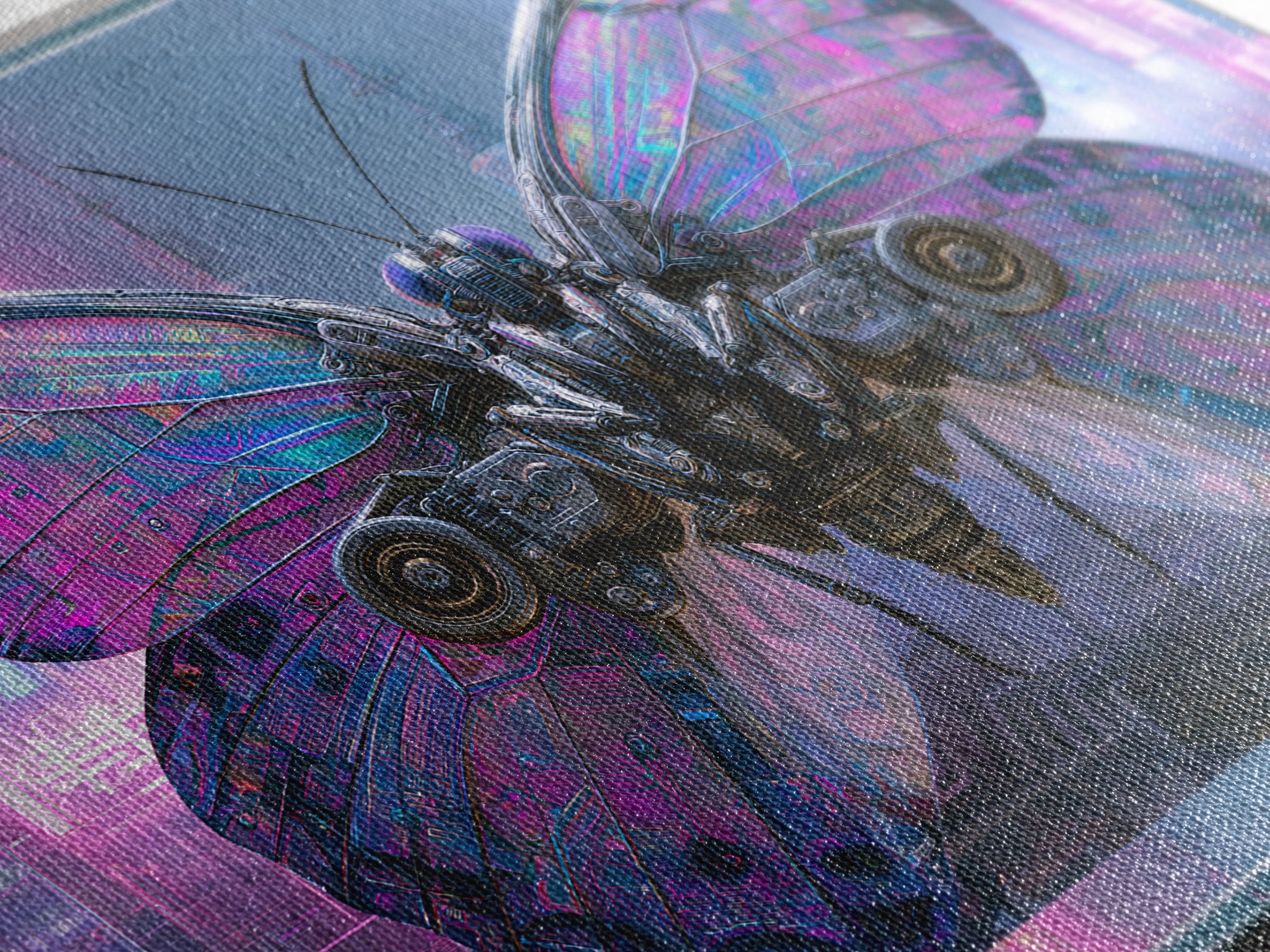 Mechanical Butterfly Specimen Framed Canvas Print, Steampunk Art, Digital Print, Living Room Decor, Fine Art, Mechanic, STE-3x2-18