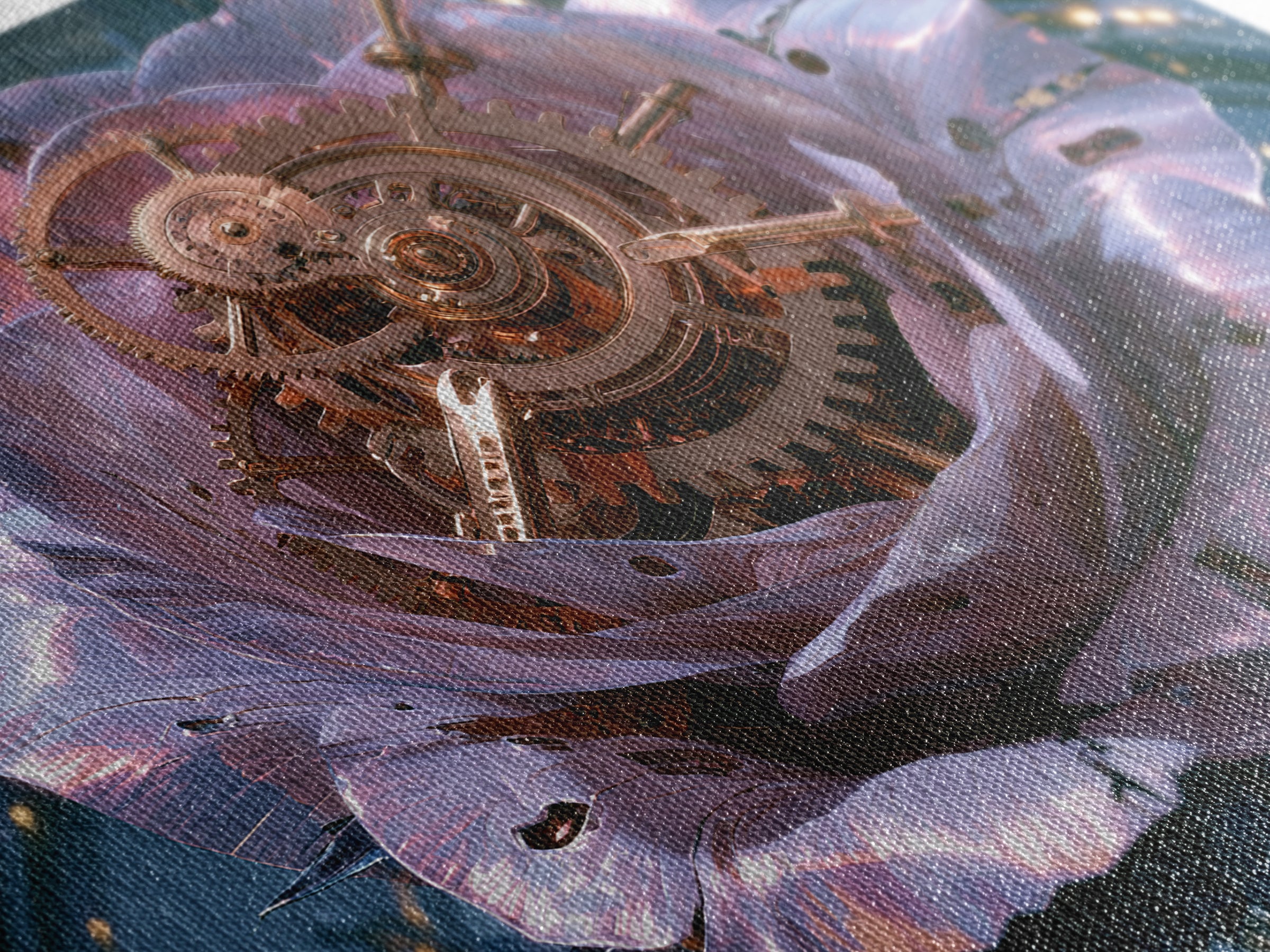 Mechanical Rose Made of Copper Gears Framed Canvas Print, Steampunk Art, Statement Artwork, Living Room Decor, Mechanic, STE-3x2-31