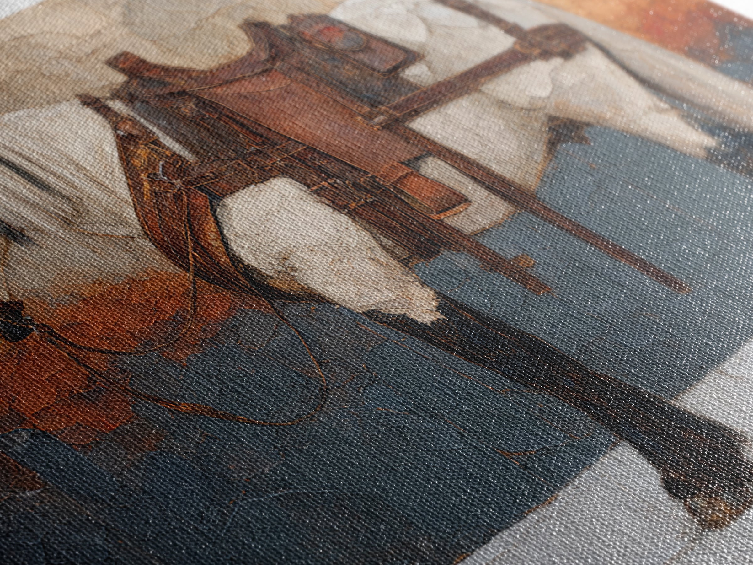 Brass Diving Helmet Framed Canvas Print, Steampunk Art, Dark Art, Living Room Decor, Oil Painting, Mechanic, Minimalist Decor, STE-3x2-40
