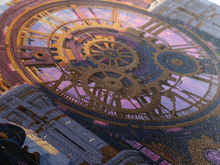Clock Tower Gears Framed Canvas Print, Steampunk Art, Abstract Art Print, Living Room Decor, Watercolor Art, Mechanic, STE-3x2-65