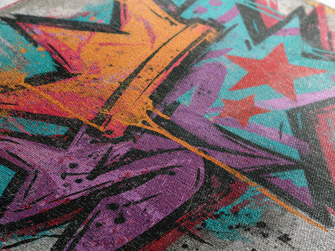 Drippy Crown and Stars Composition Framed Canvas Print, Street Art, Artwork, Living Room Decor, Fine Art, Urban, Pop Art, STR-1x1-44