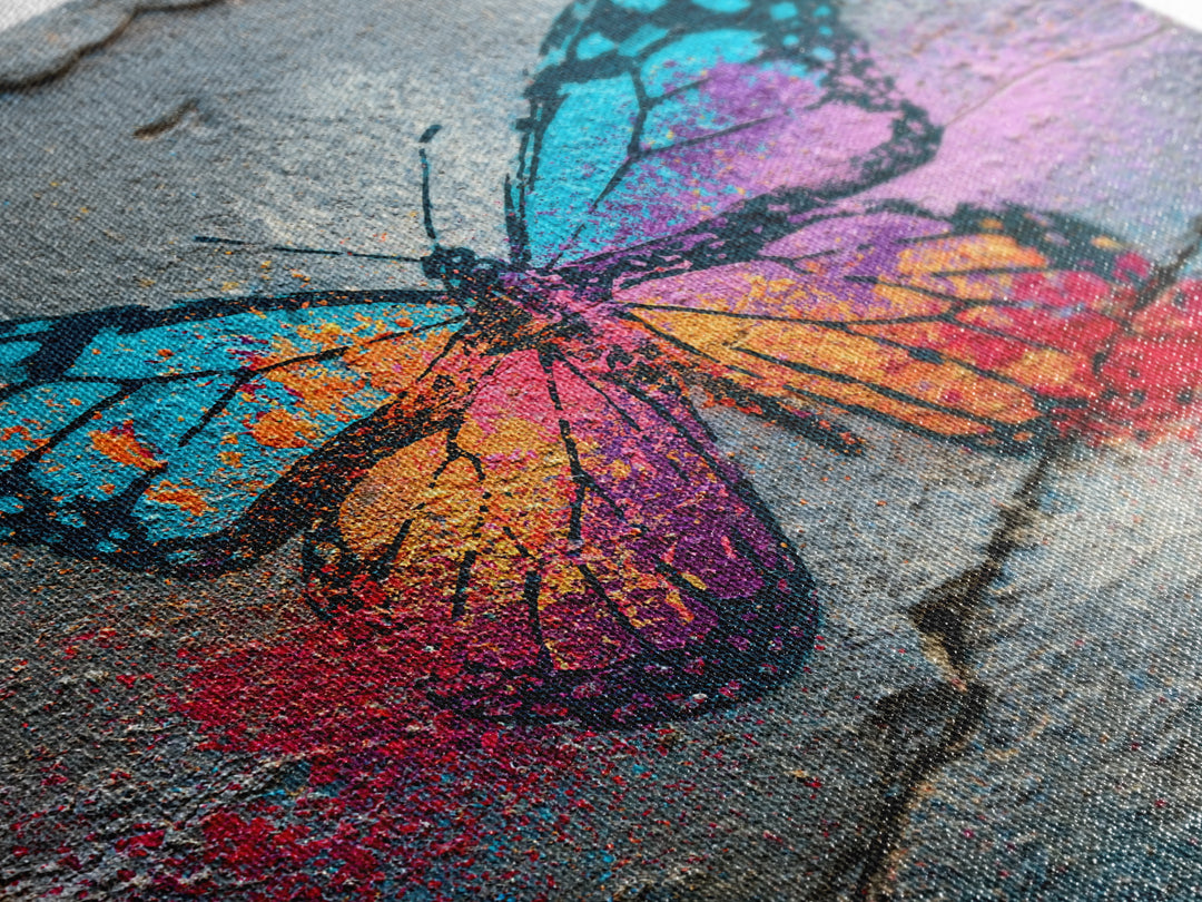 Spray Painted Butterfly on Cracked Concrete Framed Canvas Print, Street Art, Modern Wall Art, Living Room Decor, Urban, STR-1x1-47