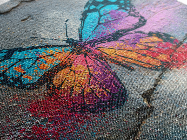 Spray Painted Butterfly on Cracked Concrete Framed Canvas Print, Street Art, Modern Wall Art, Living Room Decor, Urban, STR-1x1-47