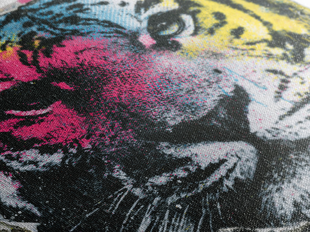 Spray Painted Tiger Face Framed Canvas Print, Street Art, Artwork, Living Room Decor, Fine Art, Urban, Pop Art, Banksy Wall Art, STR-1x1-56