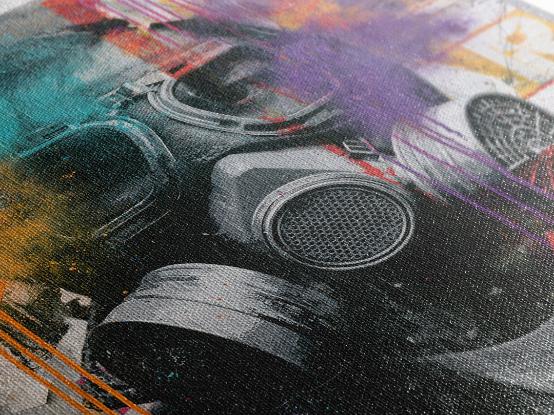 Masked Figure Surrounded by Aerosol Clouds Canvas Print, Street Art, Colorful Wall Art, Living Room Decor, Fine Art, Urban, STR-1x1-60