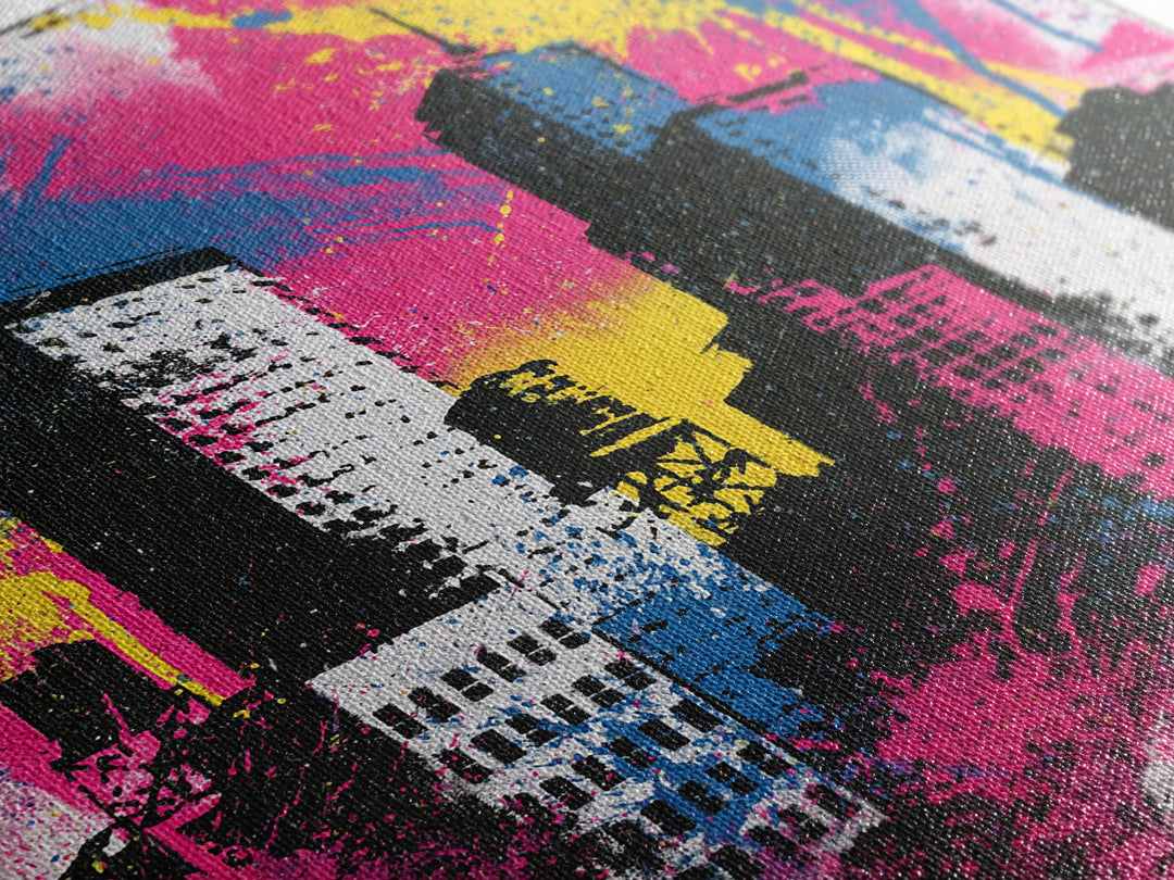 Urban Skyline Made from Stencil Layers Framed Canvas Print, Street Art, Gallery Decor, Living Room Decor, Fine Art, Urban, STR-1x1-62