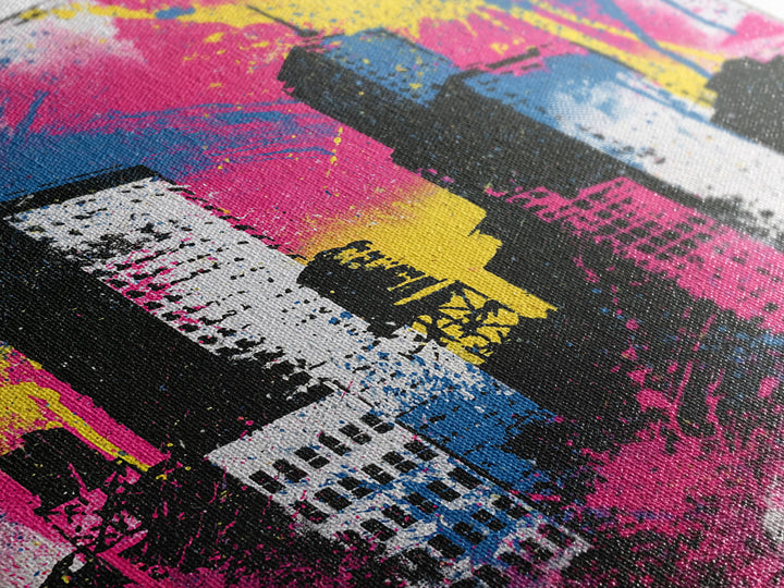 Urban Skyline Made from Stencil Layers Framed Canvas Print, Street Art, Gallery Decor, Living Room Decor, Fine Art, Urban, STR-1x1-62