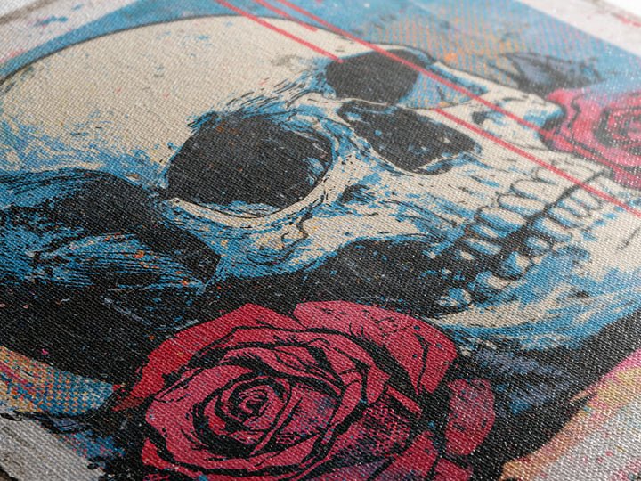 Skull with Roses in Street Mural Style Framed Canvas Print, Street Art, Abstract Painting, Living Room Decor, Fine Art, Urban, STR-1x1-64