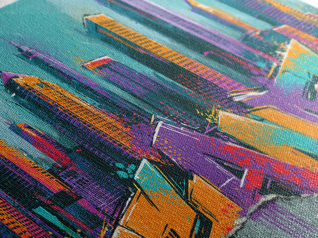 Urban Skyline Made from Stencil Layers Canvas Print, Street Art, Living Room Decor, Abstract Art, Urban, Abstract Painting, STR-2x1-82