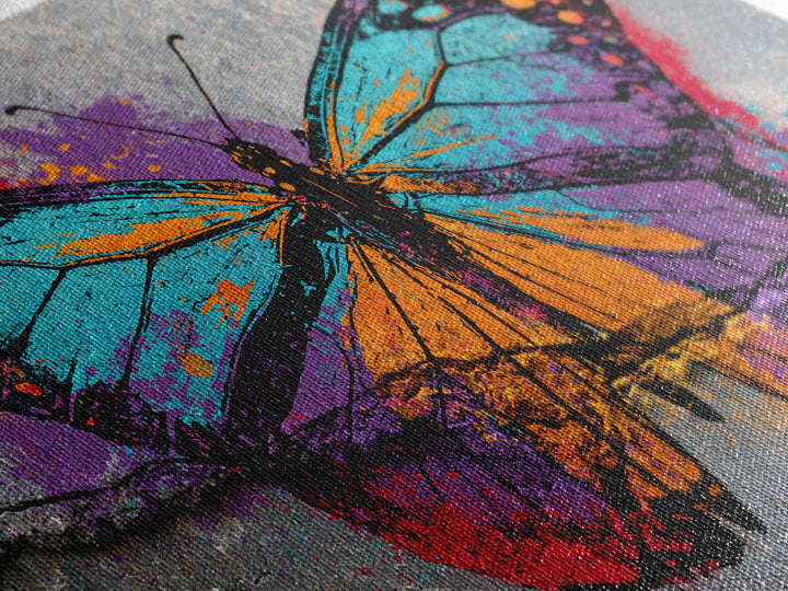 Spray Painted Butterfly on Cracked Concrete Framed Canvas Print, Street Art, Artwork, Living Room Decor, Fine Art, Urban, STR-2x1-91