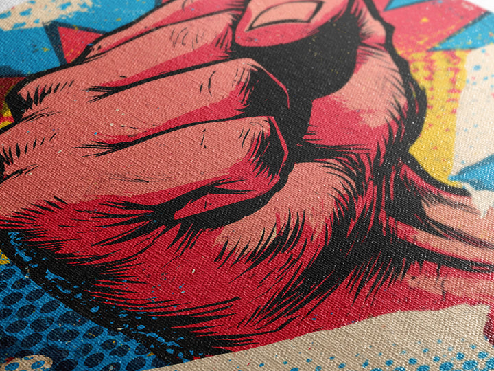 Comic Fist Breaking Through Color Framed Canvas Print, Street Art, Wall Hangings, Living Room Decor, Oil Painting, Urban, STR-2x3-21