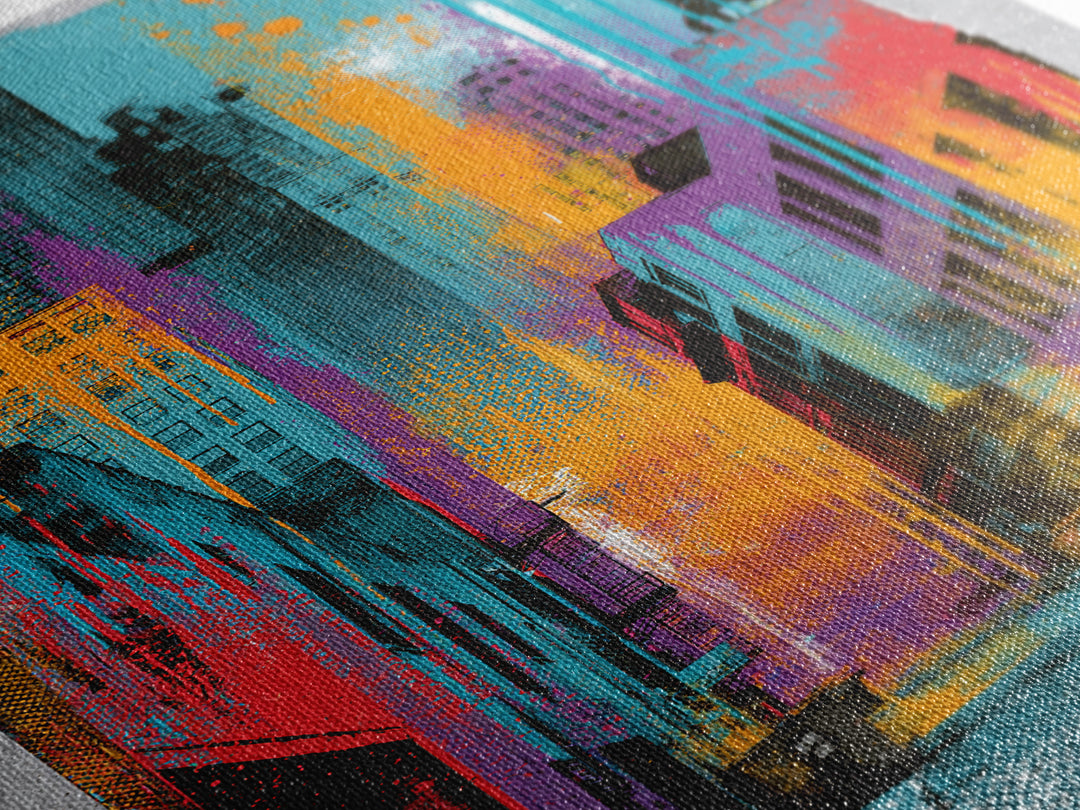 Urban Skyline Made from Stencil Layers Canvas Print, Street Art, Canvas, Living Room Decor, Fine Art, Urban, Colorful Wall Art, STR-2x3-70