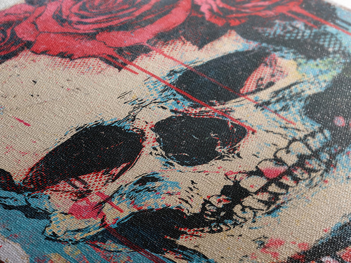 Skull with Roses in Street Mural Style Canvas Print, Street Art, Abstract Painting, Living Room Decor, Fine Art, Urban, STR-2x3-96