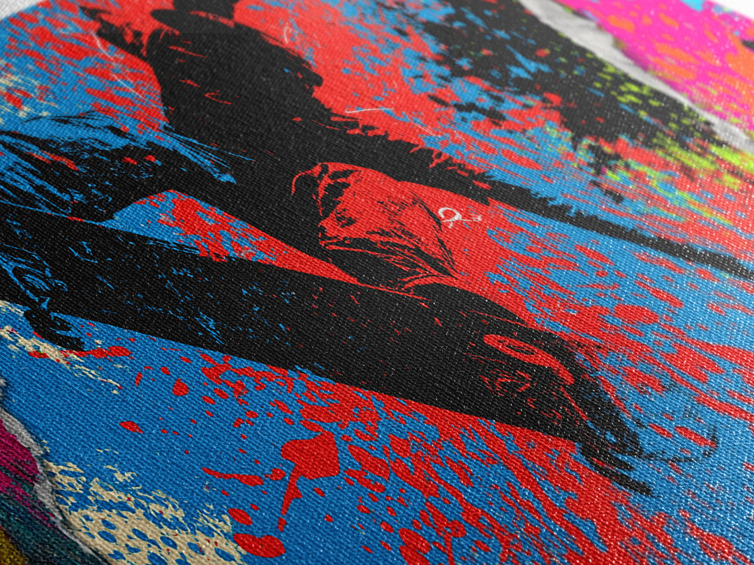 Skateboarder Silhouette over Neon Splashes Canvas Print, Street Art, Custom Portrait, Living Room Decor, Fine Art, Urban, STR-3x1-43