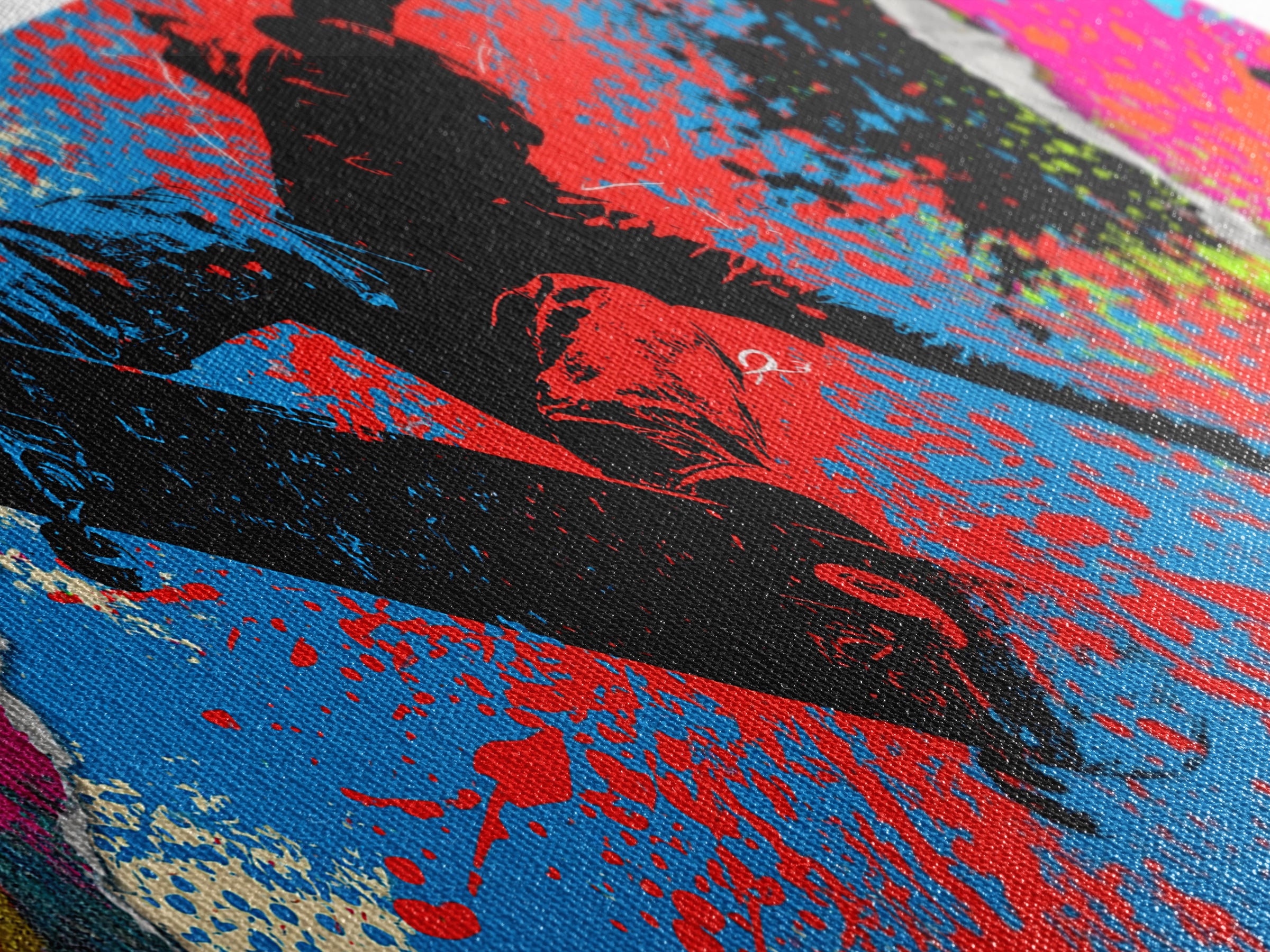 Skateboarder Silhouette over Neon Splashes Canvas Print, Street Art, Custom Portrait, Living Room Decor, Fine Art, Urban, STR-3x1-43