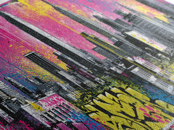 Urban Skyline Made from Stencil Layers Canvas Print, Street Art, Canvas, Living Room Decor, Fine Art, Urban, Colorful Wall Art, STR-3x1-78