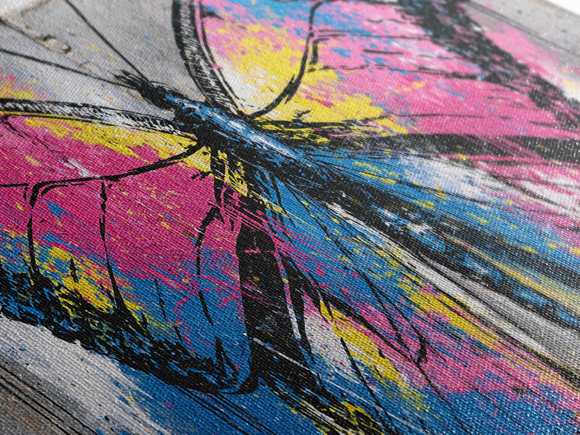 Spray Painted Butterfly on Cracked Concrete Framed Canvas Print, Street Art, Artwork, Living Room Decor, Fine Art, Urban, STR-3x1-87
