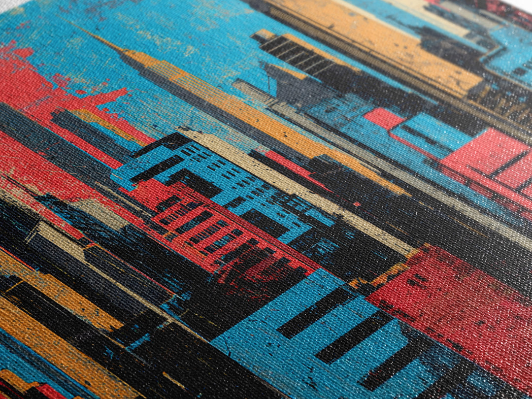 Urban Skyline Made from Stencil Layers Framed Canvas Print, Street Art, Abstract, Living Room Decor, Abstract Art, Urban, STR-3x2-90