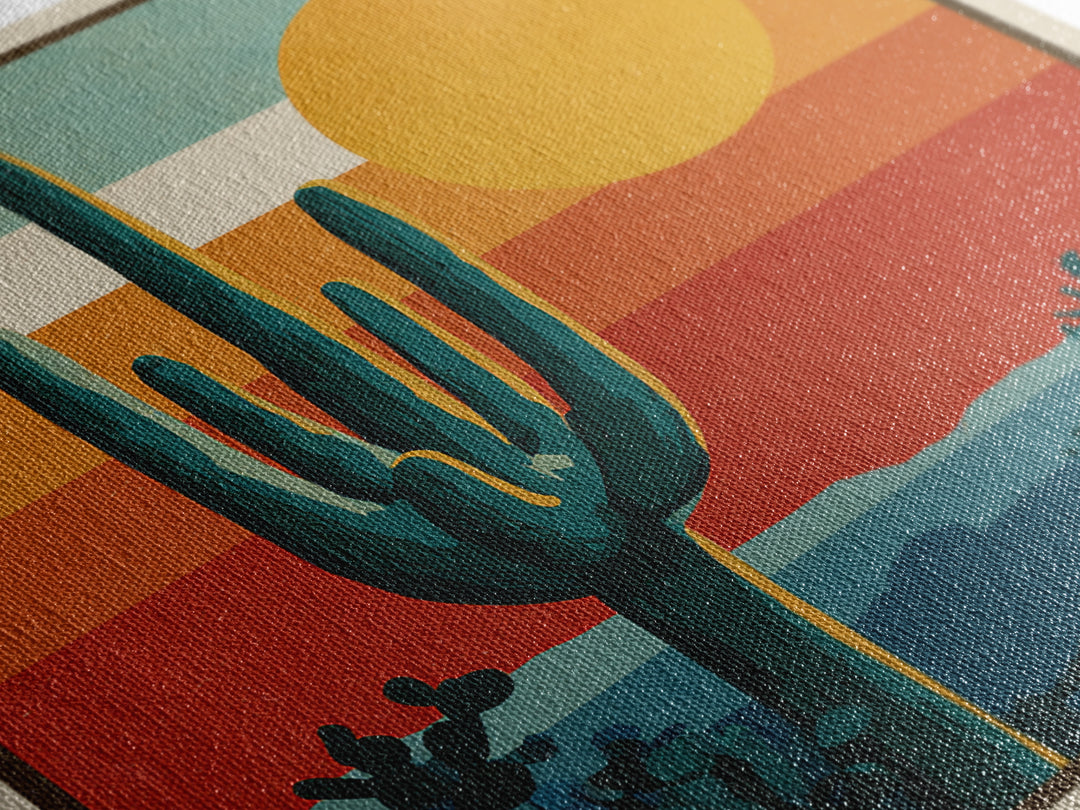 Mexico Cactus and Sun Travel Poster Framed Canvas Print, Travel Poster(2), City Wall Art, Living Room Decor, Fine Art, Voyage, TPO-1x1-21