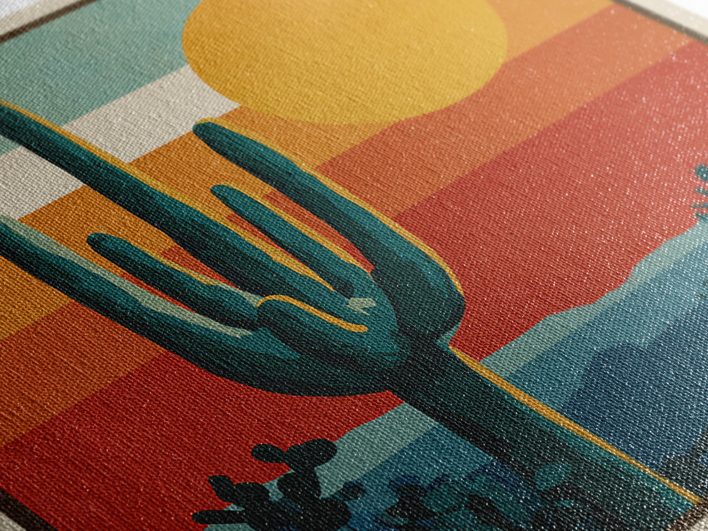 Mexico Cactus and Sun Travel Poster Framed Canvas Print, Travel Poster(2), City Wall Art, Living Room Decor, Fine Art, Voyage, TPO-1x1-21