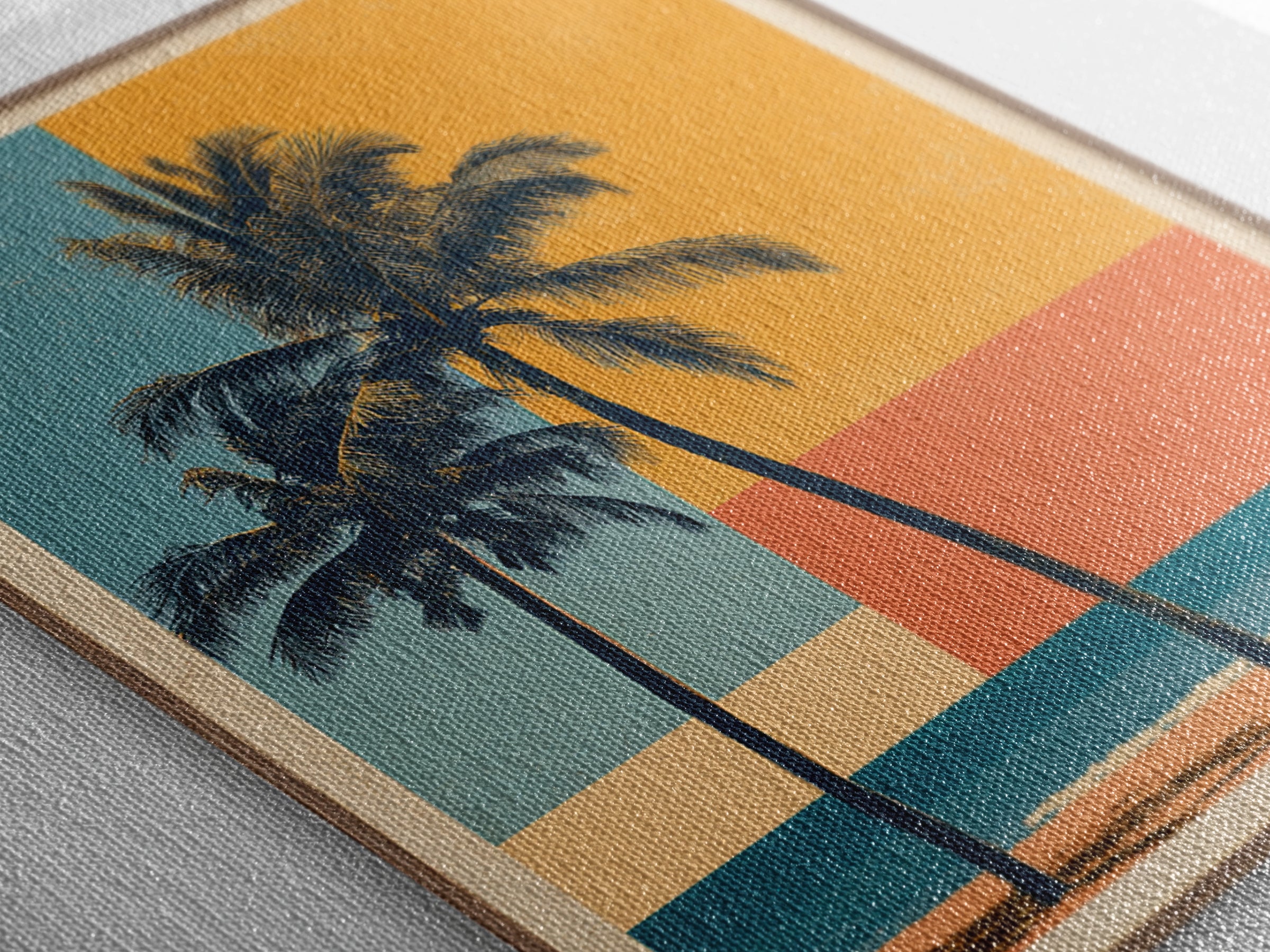 Hawaii Surf and Palm Tree Poster Framed Canvas Print, Travel Poster(2), Fine Art Print, Living Room Decor, Fine Art, Voyage, TPO-1x1-57