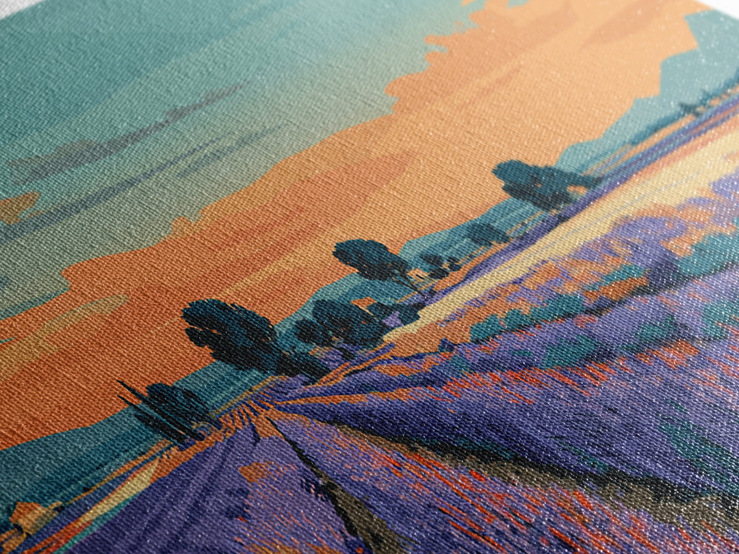Provence Lavender Field Poster Framed Canvas Print, Travel Poster(2), Art Print, Living Room Decor, Fine Art, Voyage, TPO-2x1-43