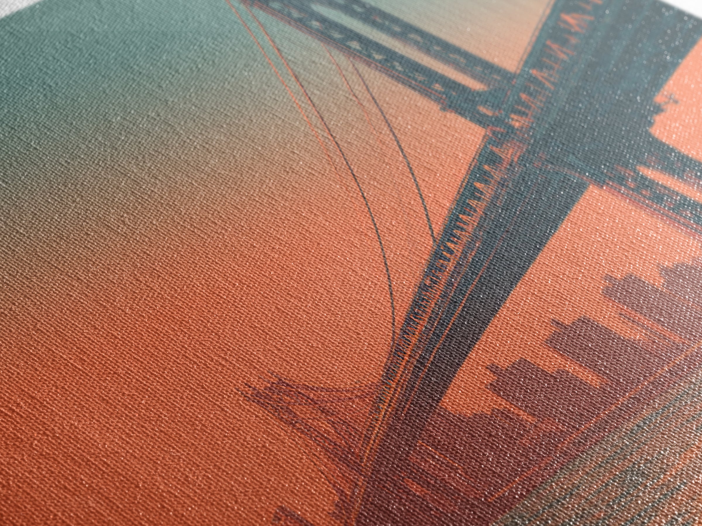 New York Bridge at Sunrise Framed Canvas Print, Travel Poster(2), Minimalist Decor, Living Room Decor, Fine Art, Voyage, TPO-2x1-50