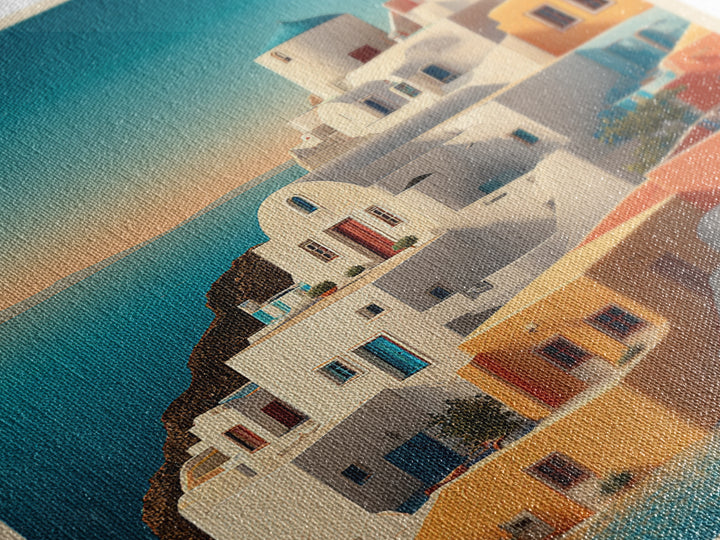 Santorini White Buildings and Cobalt Water Framed Canvas Print, Travel Poster(2), Landscape Art, Living Room Decor, Voyage, TPO-2x3-36