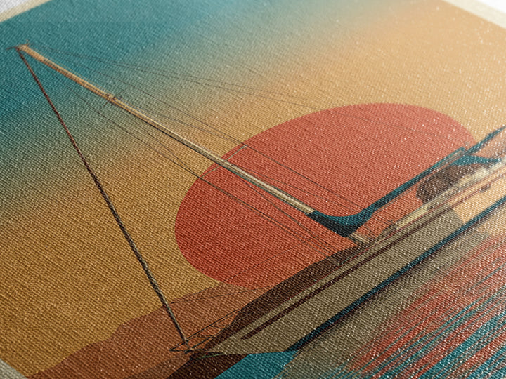Greek Island Sailboat and Sun Poster Framed Canvas Print, Travel Poster(2), Statement Artwork, Living Room Decor, Voyage, TPO-2x3-48