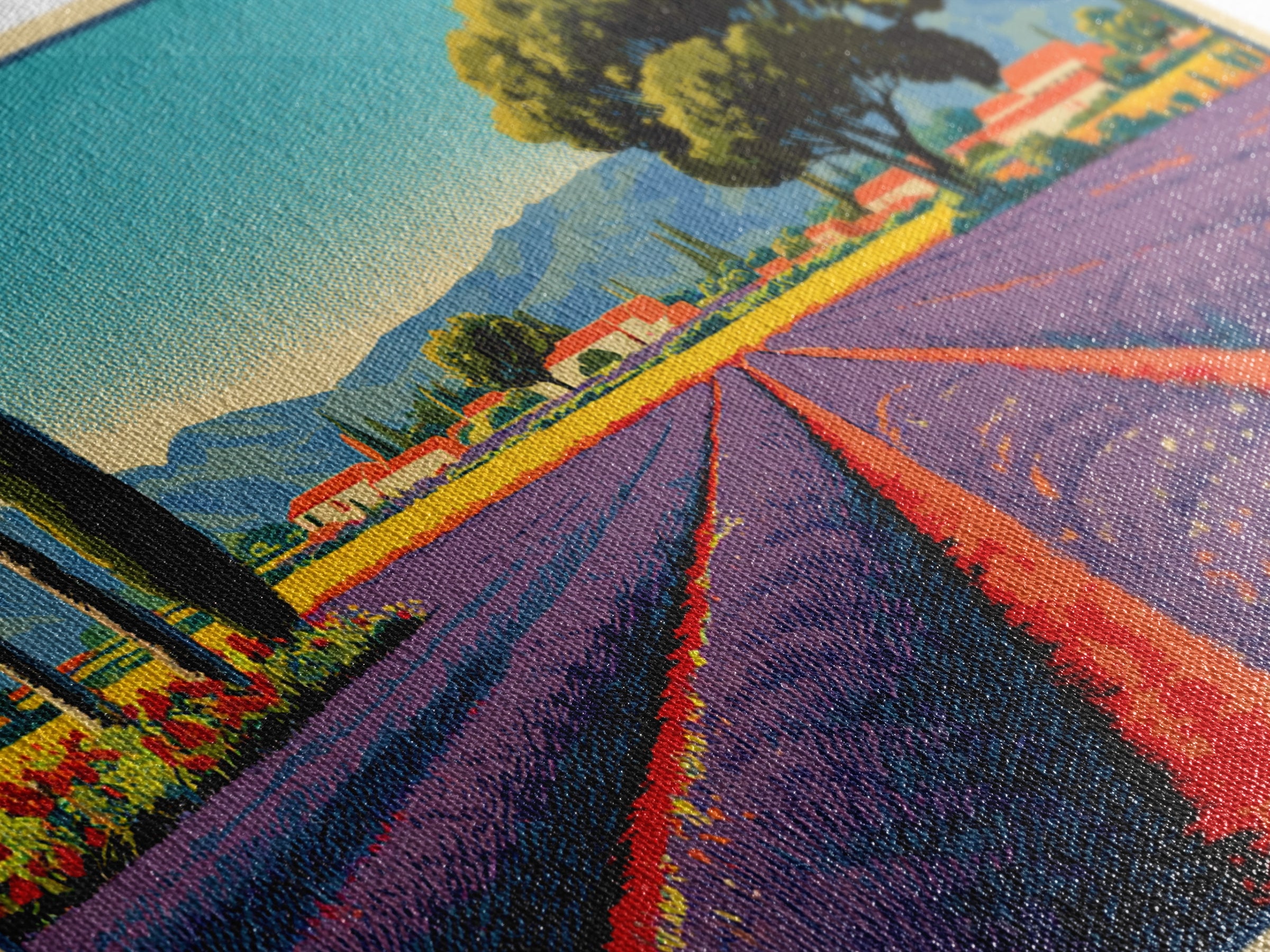 Provence Lavender Field Poster Framed Canvas Print, Travel Poster(2), Poster Art, Living Room Decor, Fine Art, Voyage, TPO-3x2-27