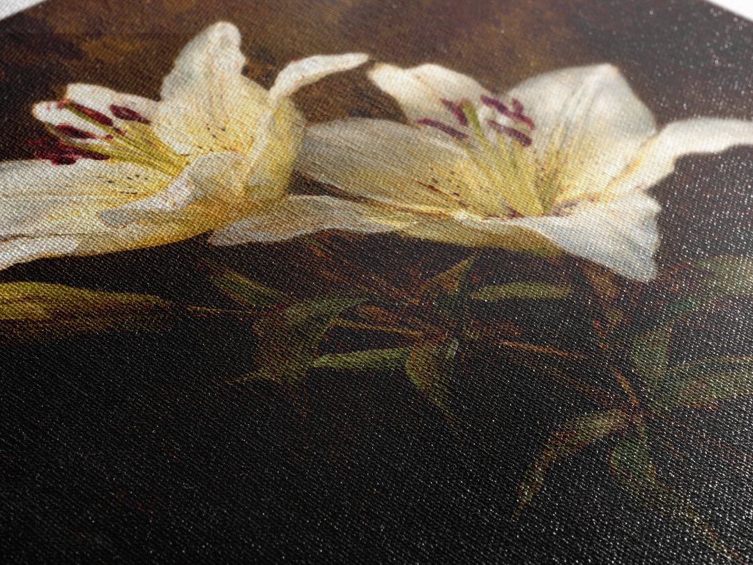 White Lilies on Dark Background Canvas Print, Traditional Art, Digital Print, Living Room Decor, Oil Painting, Classic, TRA-1x1-15