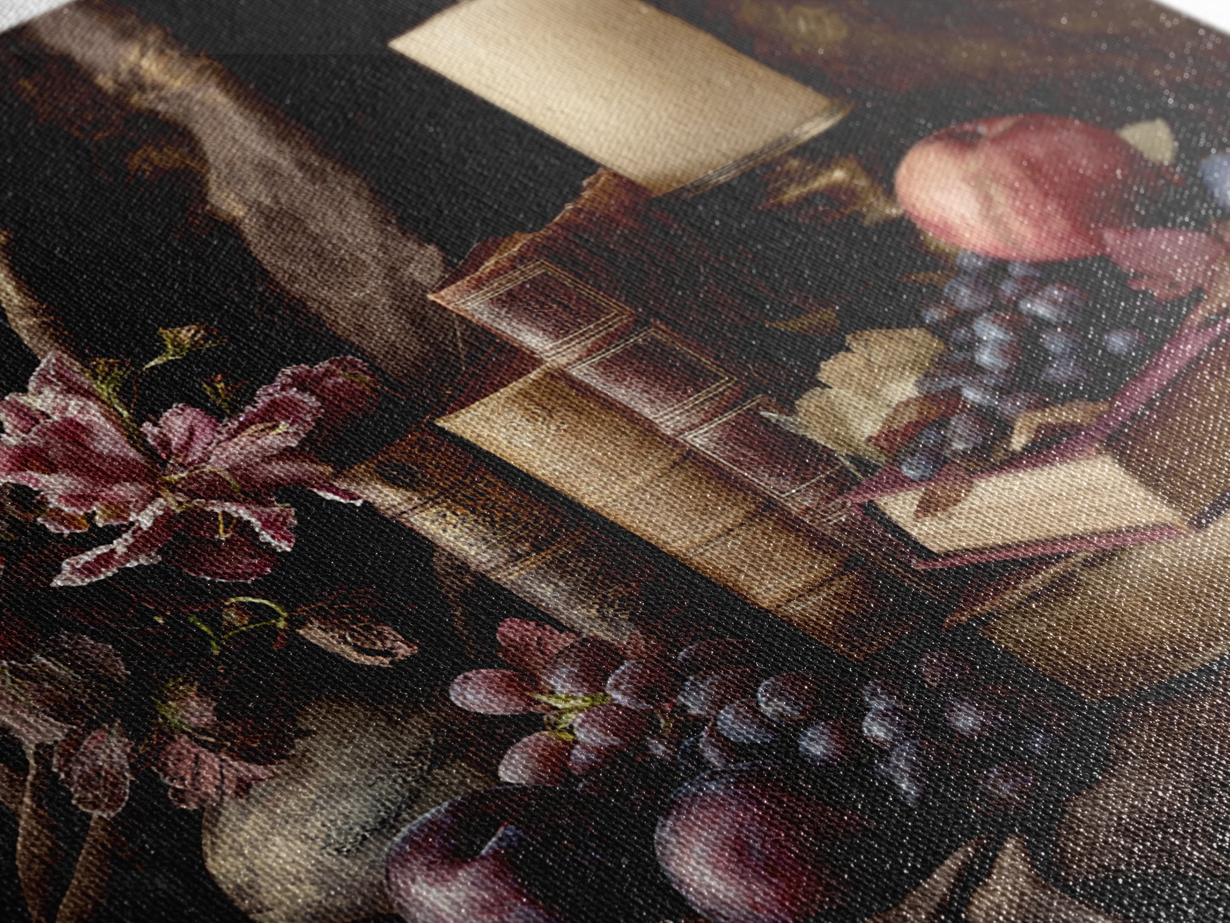 Still Life of Books Candle and Fruit Canvas Print, Traditional Art, Painting, Living Room Decor, Classic, Art Commissions, TRA-1x1-20