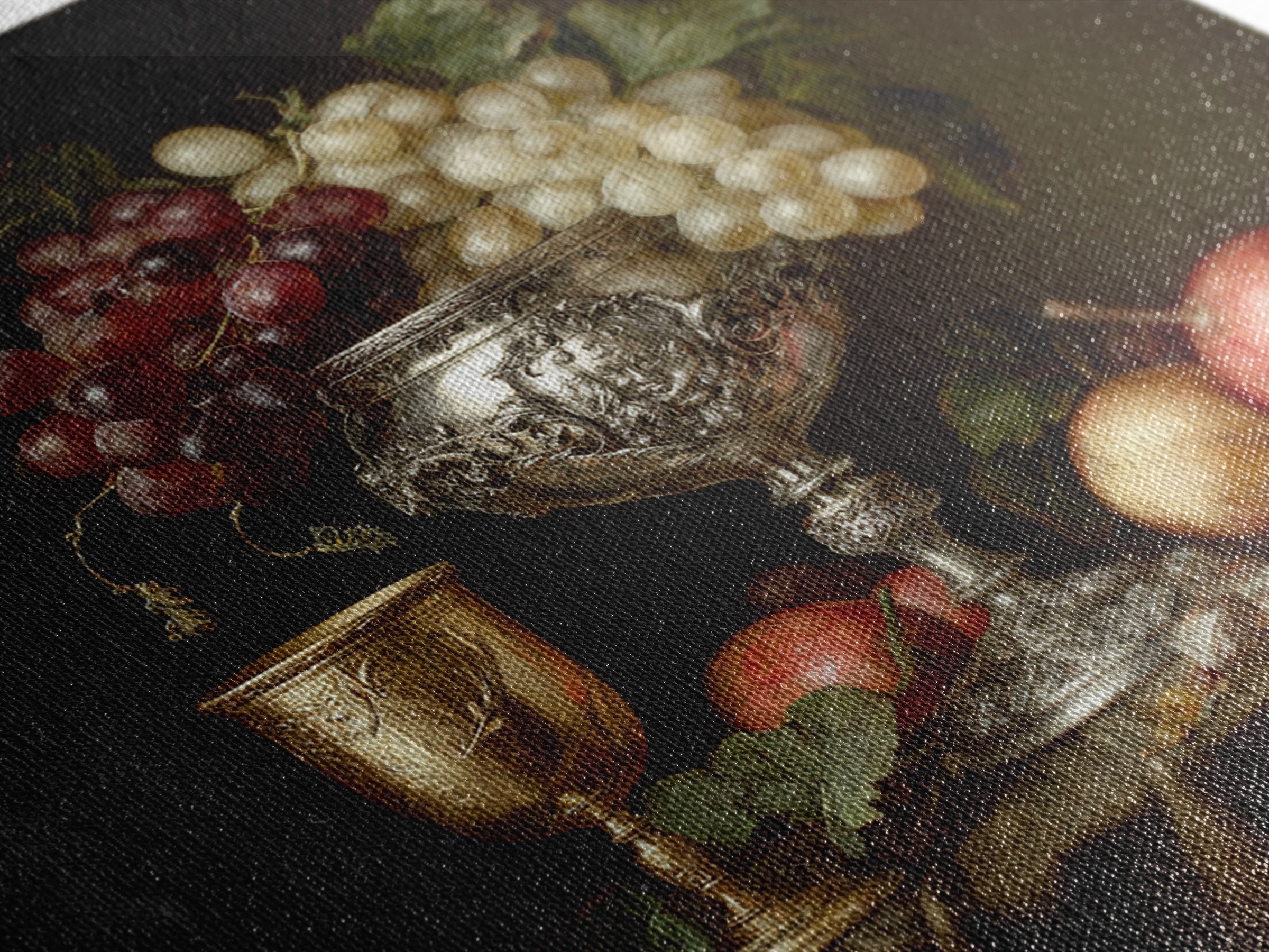 Dutch Fruit and Silver Goblet Still Life Framed Canvas Print, Traditional Art, Living Room Decor, Oil Painting, Classic, TRA-1x1-28