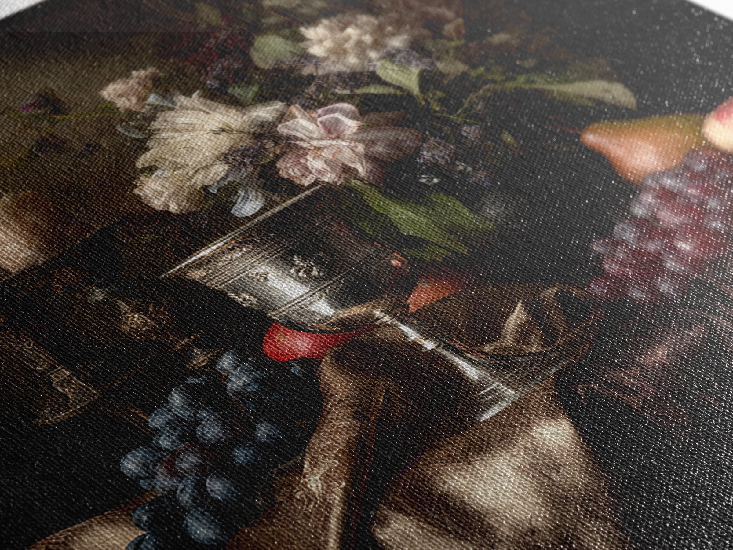 Dutch Fruit and Silver Goblet Still Life Framed Canvas Print, Traditional Art, Japanese Art, Living Room Decor, Classic, TRA-1x1-52