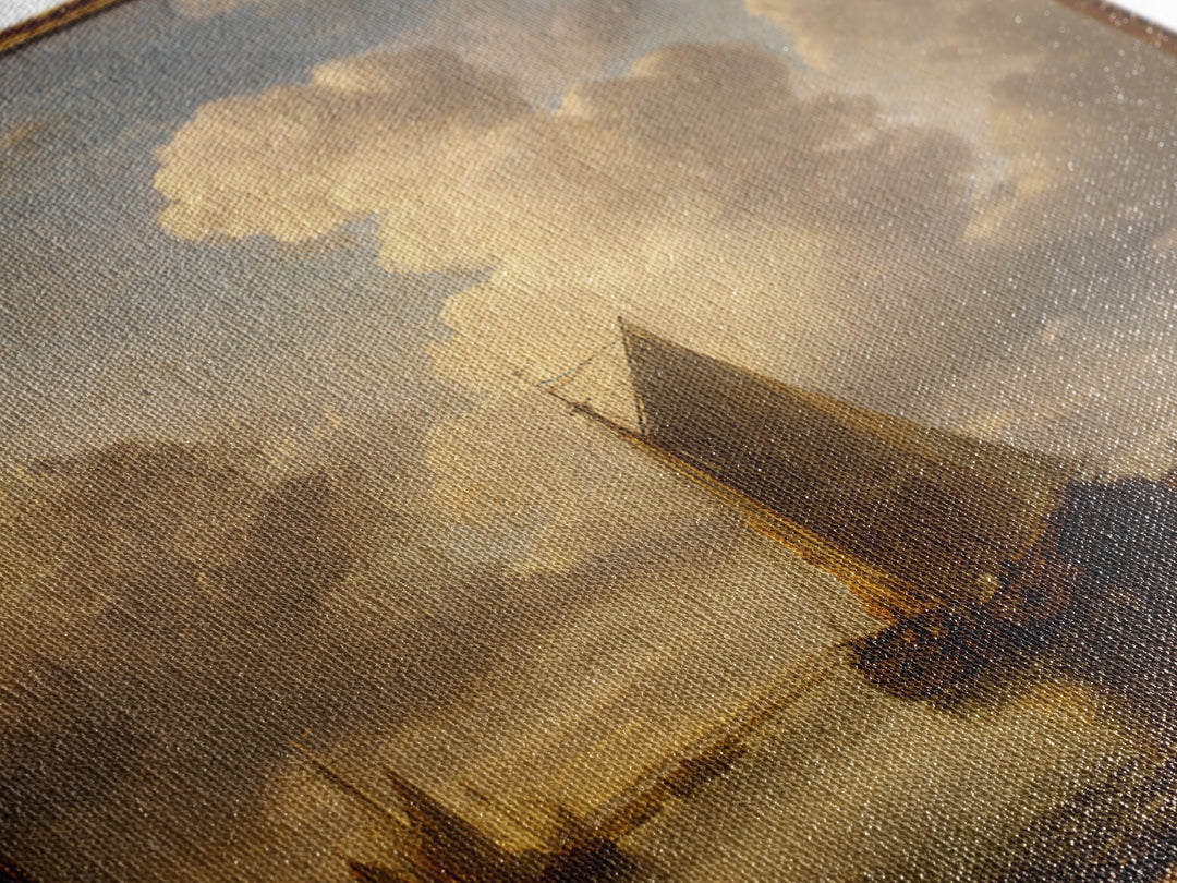 Seascape with Sailboats and Cloudy Sky Framed Canvas Print, Traditional Art, Textured Painting, Living Room Decor, Classic, TRA-1x1-53