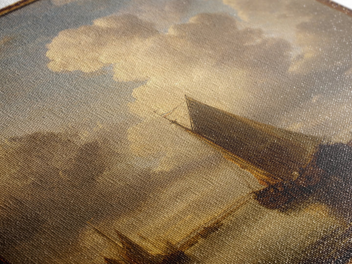 Seascape with Sailboats and Cloudy Sky Framed Canvas Print, Traditional Art, Textured Painting, Living Room Decor, Classic, TRA-1x1-53