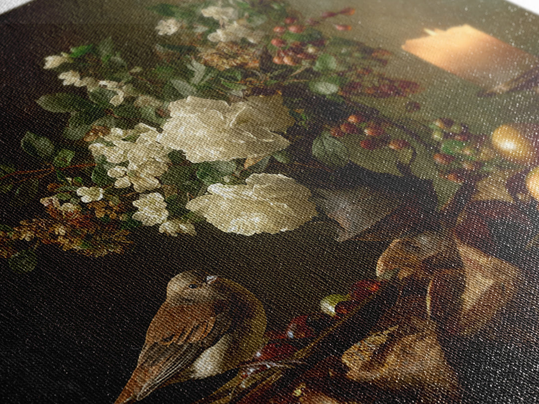 Bird Study on a Flowering Branch Canvas Print, Traditional Art, Boho Decor, Living Room Decor, Fine Art, Classic, Painting, TRA-1x1-82