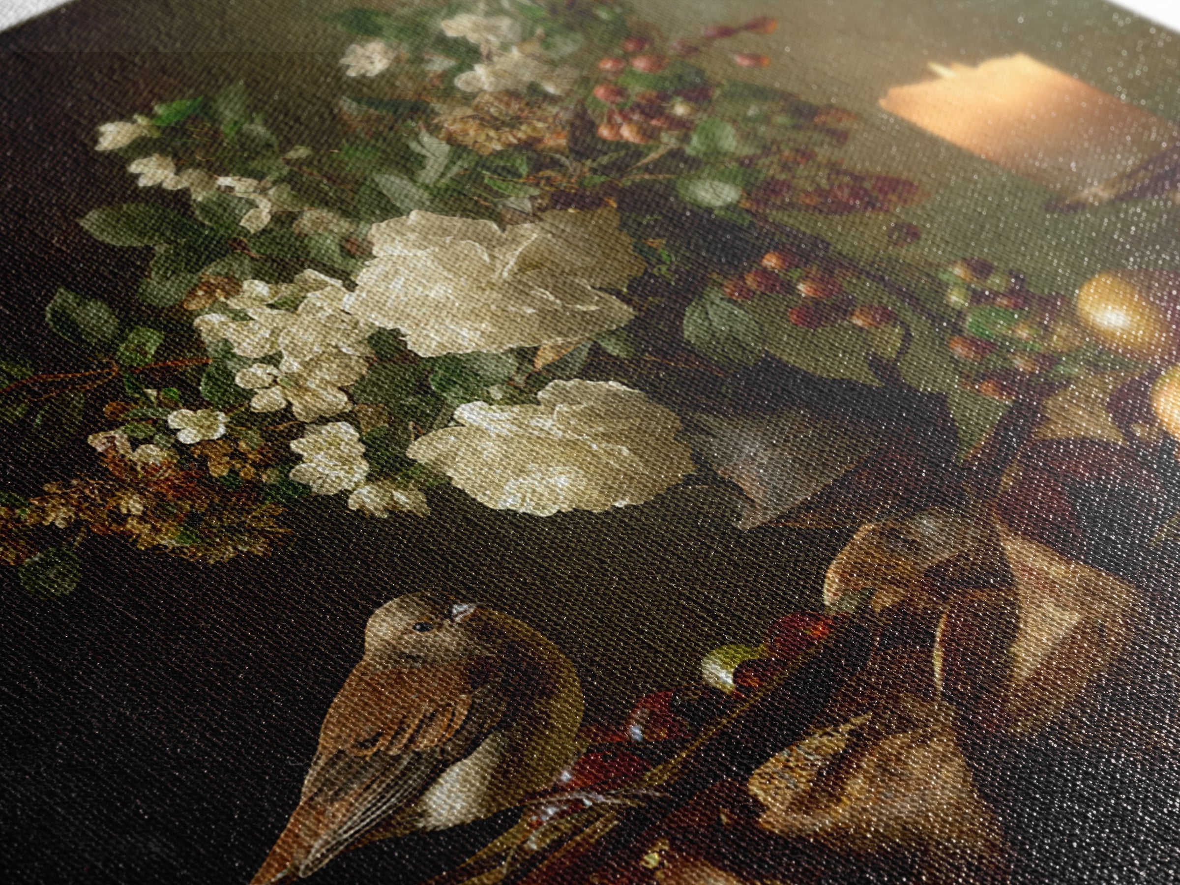 Bird Study on a Flowering Branch Canvas Print, Traditional Art, Boho Decor, Living Room Decor, Fine Art, Classic, Painting, TRA-1x1-82