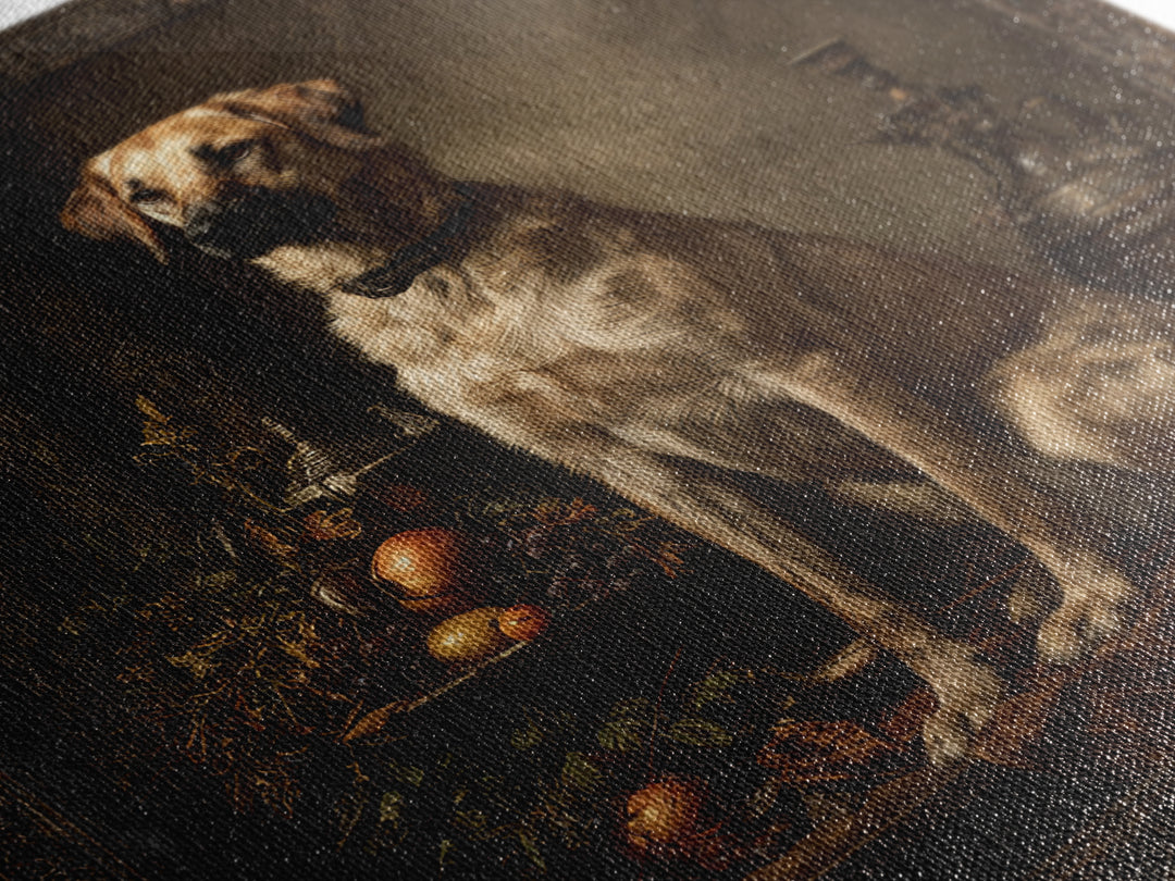 Hunting Dog Portrait Framed Canvas Print, Traditional Art, Landscape, Living Room Decor, Fine Art, Classic, Textured Painting, TRA-1x1-84